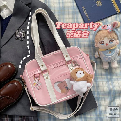 Cartoon Print Faux Leather Tote Bag / Charm / Set