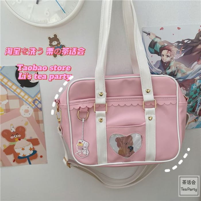 Cartoon Print Faux Leather Tote Bag / Charm / Set