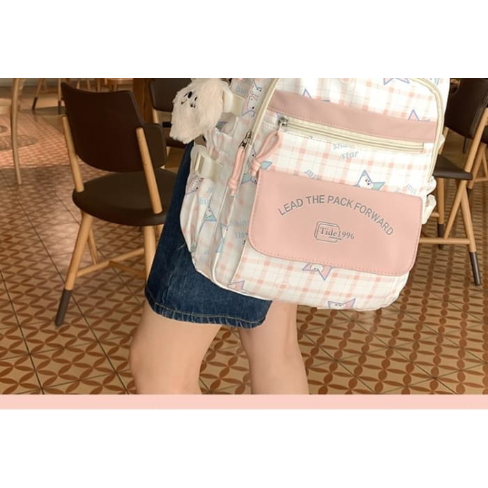 Cartoon Print Multi-Pocket Backpack / Bag Charm / Set