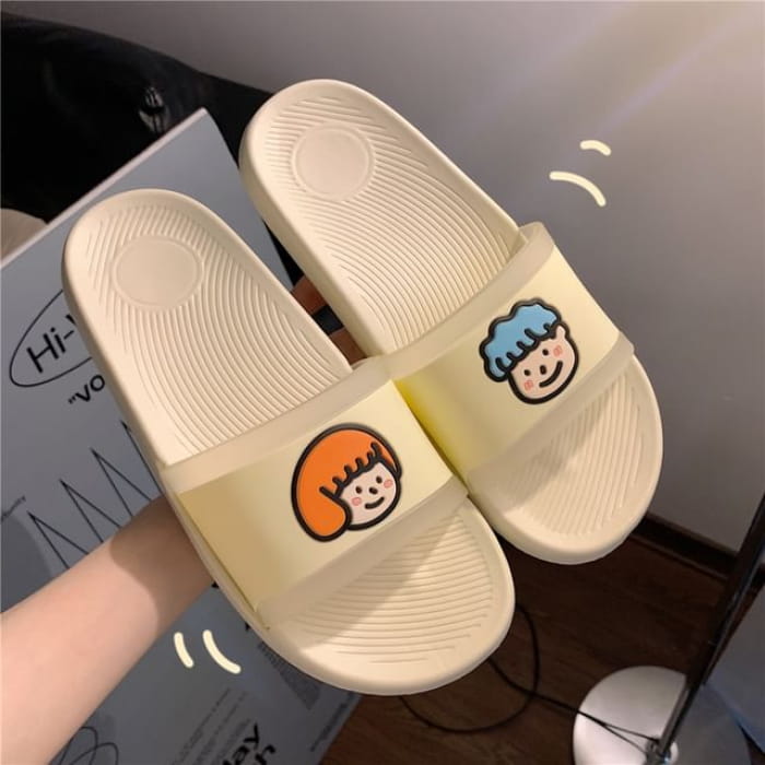 Cartoon Slippers - Boy & Girl - Off-White / 36 To 37