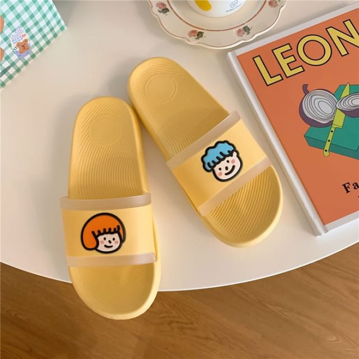 Cartoon Slippers - Boy & Girl - Yellow / 36 To 37