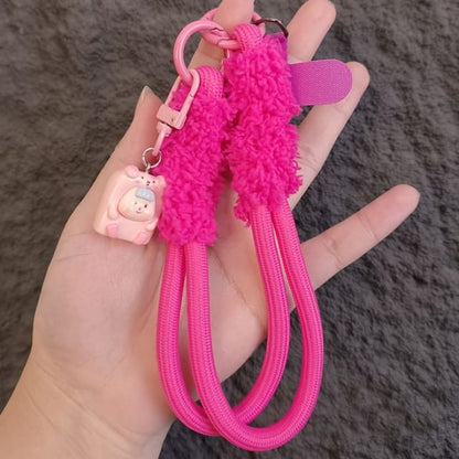 Cartoon Wrist Phone Strap with Lanyard Pad - Rose Pink