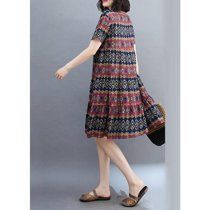 Casual Black O-Neck Ruffled Patchwork Mid Dress Summer