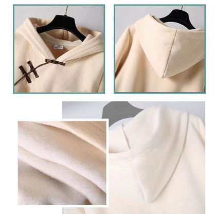 Casual Buckle Plush Hoodie Exquisite Embroideried Pleated