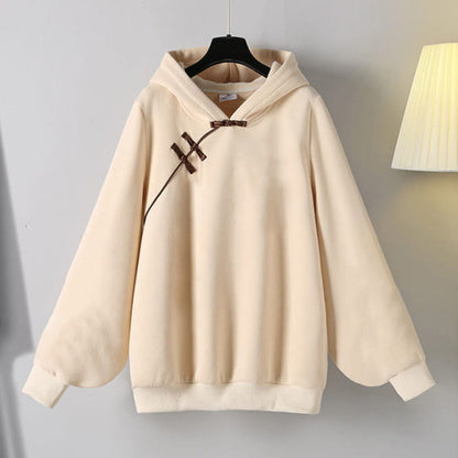 Casual Buckle Plush Hoodie Exquisite Embroideried Pleated