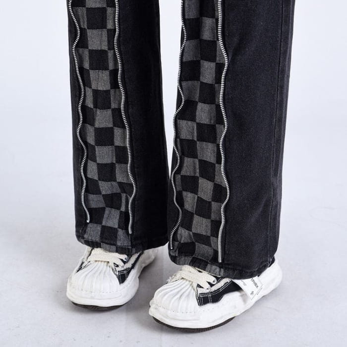 Casual Checker Jeans - Jeans
