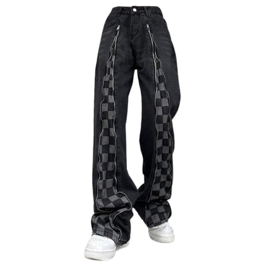 Casual Checker Jeans - S / Black - Jeans