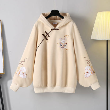 Casual Crane Embroideriy Sweater Hoodie Dragon Pattern