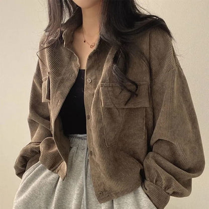 Casual Denim Cord Jacket - S / Brown