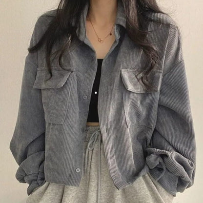 Casual Denim Cord Jacket - S / Grey