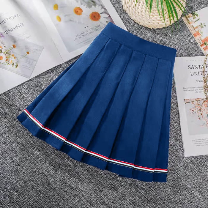 Casual High Waist Pleated Skirt - Purplish Blue / S