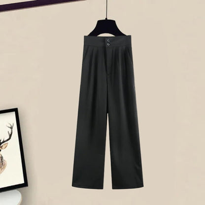 Casual Lapel Pocket Shirt High Waist Pants Set - Black / S