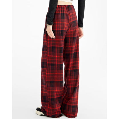 Casual Red Plaid Pants