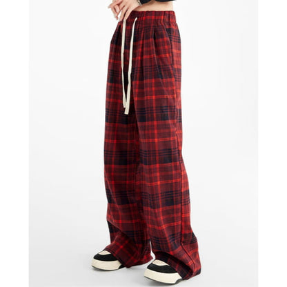 Casual Red Plaid Pants