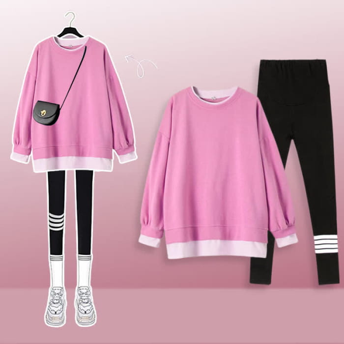 Casual Round Collar Sweatshirt Leggings Set