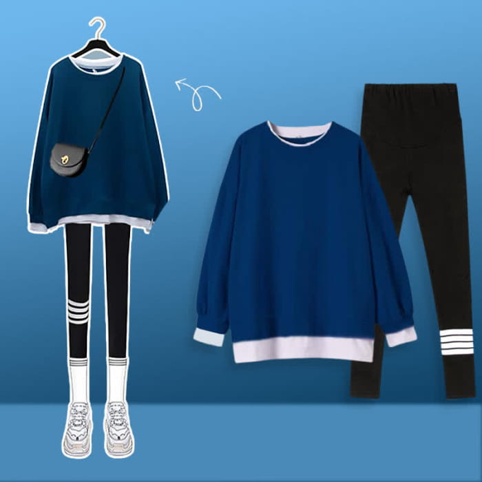 Casual Round Collar Sweatshirt Leggings Set