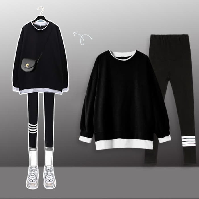 Casual Round Collar Sweatshirt Leggings Set