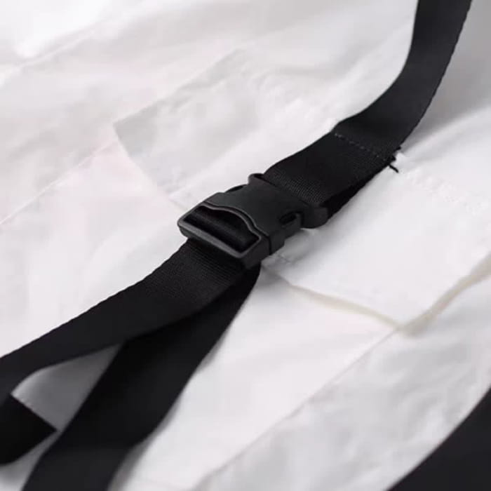 Casual Strap Pocket Tie Lapel T-Shirt Wide Leg Chain Cargo