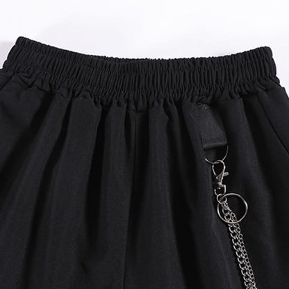 Casual Strap Pocket Tie Lapel T-Shirt Wide Leg Chain Cargo