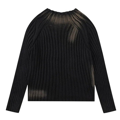 Casual Washed Knit Sweater - M / Black