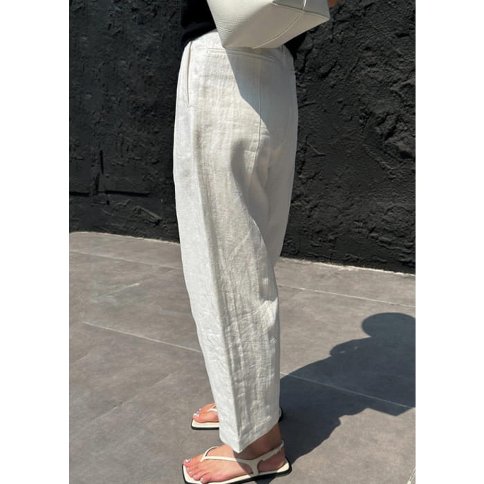 Casual White Patchwork Pockets High Waist Linen Crop Pants