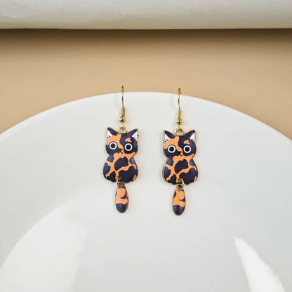 Cat Alloy Drop Earring - 1 Pair - E6099-4 - Brownish Black