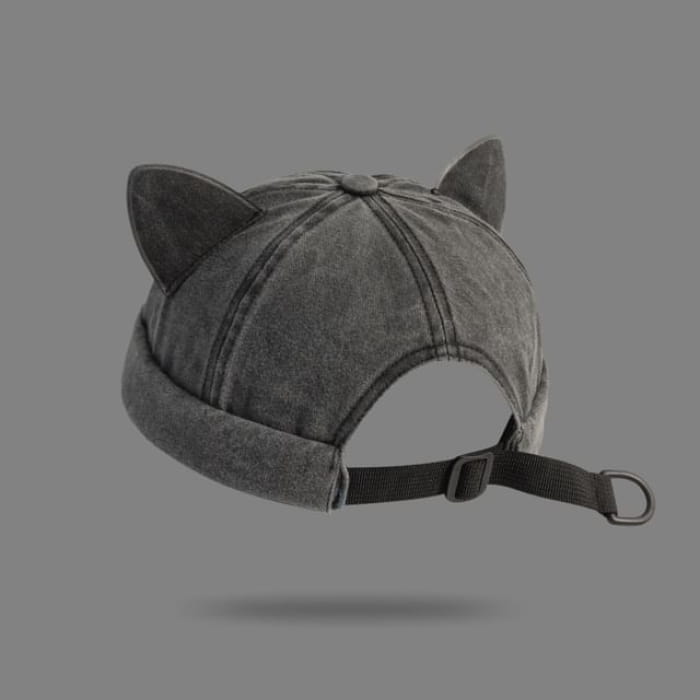 Cat Ear Brimless Hat - Black / One Size