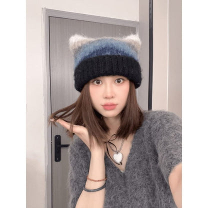 Cat Ear Color Block Beanie