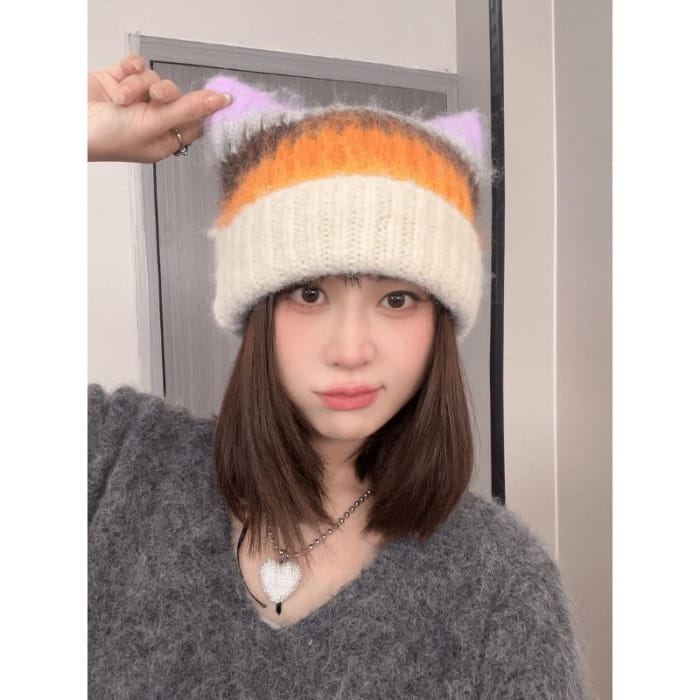 Cat Ear Color Block Beanie