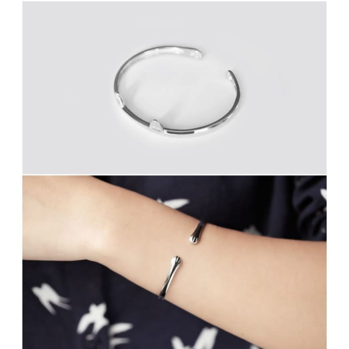 Cat Ear Sterling Silver Open Bangle