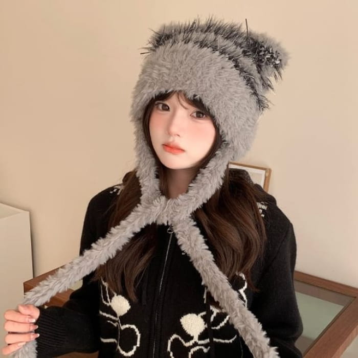 Cat Ear Trapper Hat - Gray / One Size