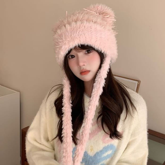 Cat Ear Trapper Hat - Pink / One Size