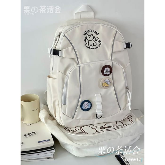 Cat Embroidered Multi-Pocket Backpack / Bag Charm / Set