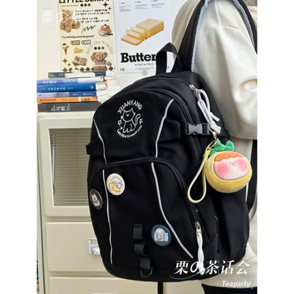 Cat Embroidered Multi-Pocket Backpack / Bag Charm / Set