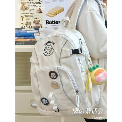 Cat Embroidered Multi-Pocket Backpack / Bag Charm / Set