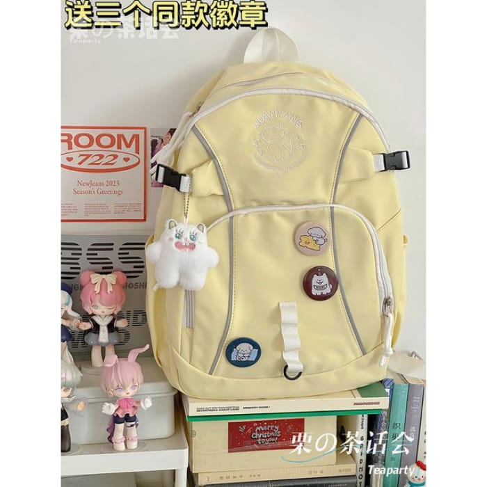 Cat Embroidered Multi-Pocket Backpack / Bag Charm / Set