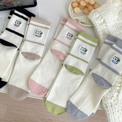 Cat Embroidered Socks Set