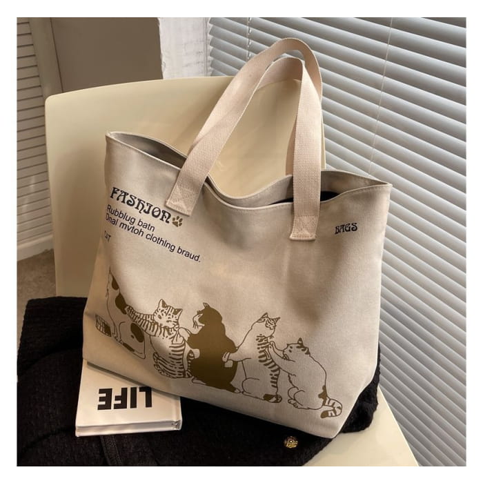 Cat Print Canvas Tote Bag