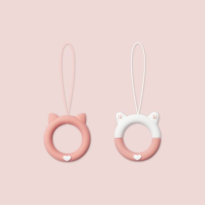 Cat Silicone Phone Charm / Set - 240406 - of 2 Pcs - Pink &