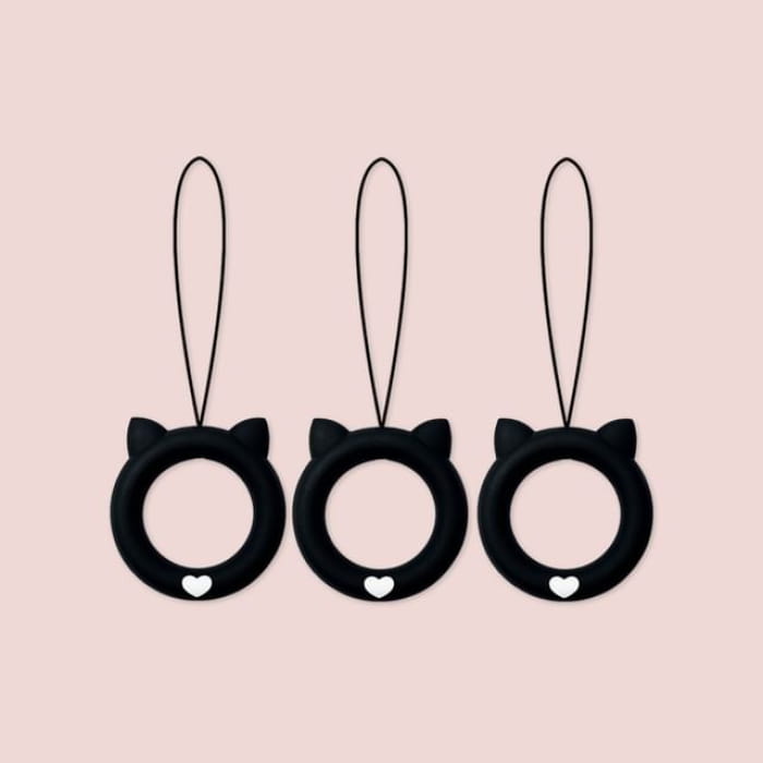 Cat Silicone Phone Charm / Set - 240406 - of 3 Pcs - Black