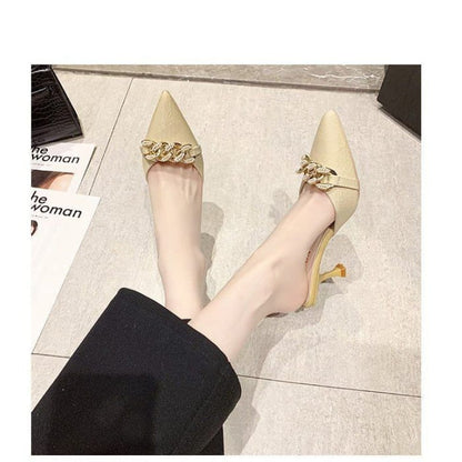 Chain Detail Pointed High Heel Mules