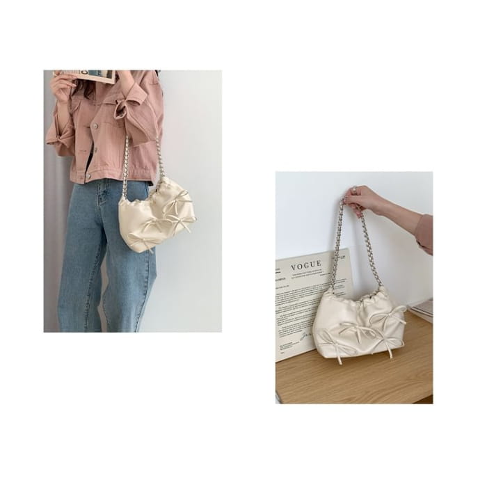 Chain Strap Bow Faux Leather Shoulder Bag