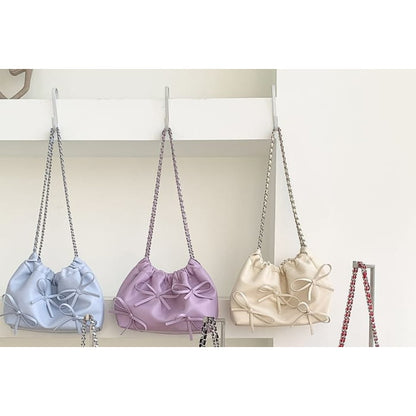 Chain Strap Bow Faux Leather Shoulder Bag