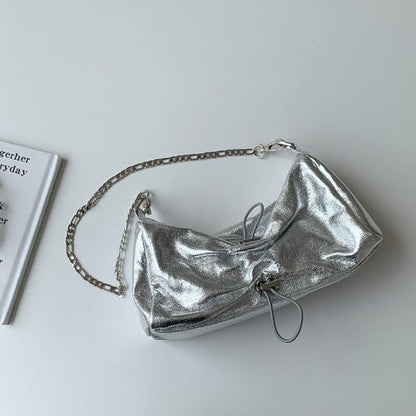 Chain Strap Drawstring Shoulder Bag - Silver / One Size