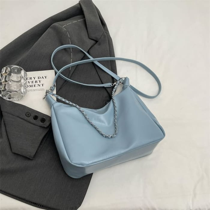 Chain Strap Faux Leather Crossbody Bag / Charm / Set - Blue