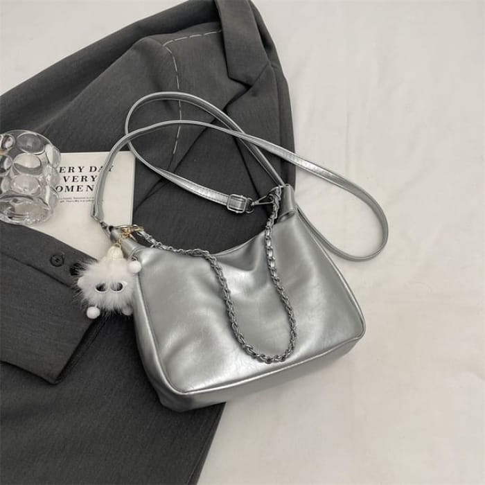 Chain Strap Faux Leather Crossbody Bag / Charm / Set