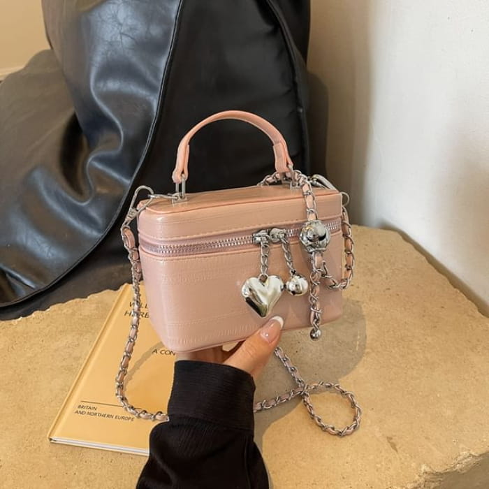 Chain Strap Faux Leather Crossbody Bag - Pink / One Size