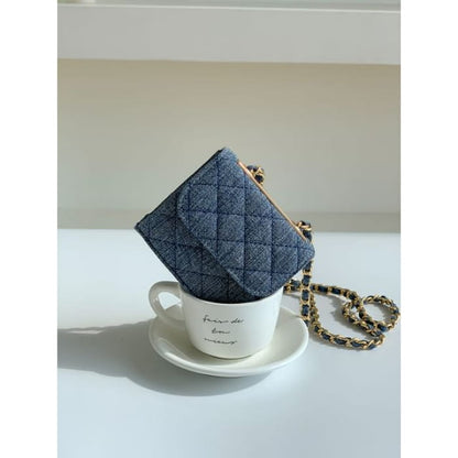 Chain Strap Quilted Flap Crossbody Bag - Dark Blue