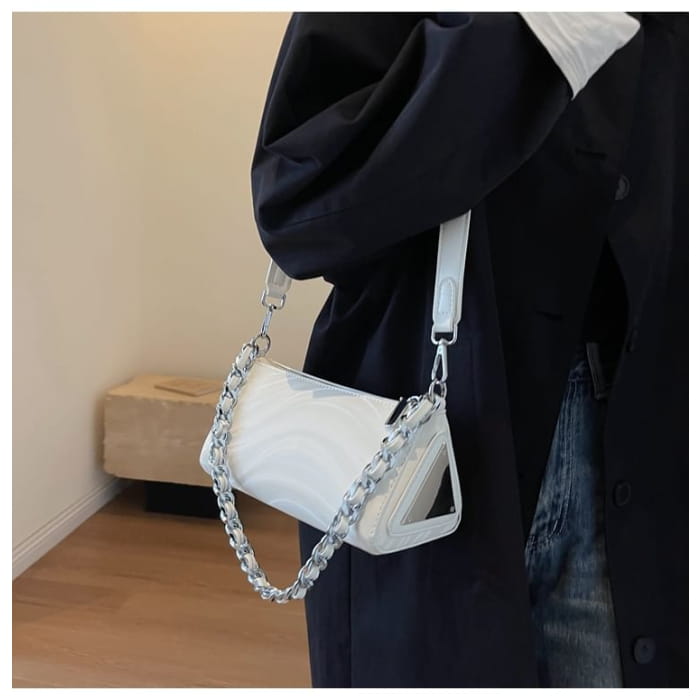 Chain Strap Triangle Faux Leather Crossbody Bag