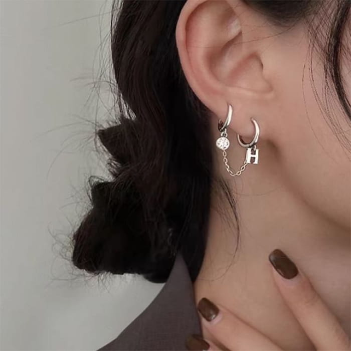 Chained Alloy Huggie Earring (Various Designs) - 1 Pc - H